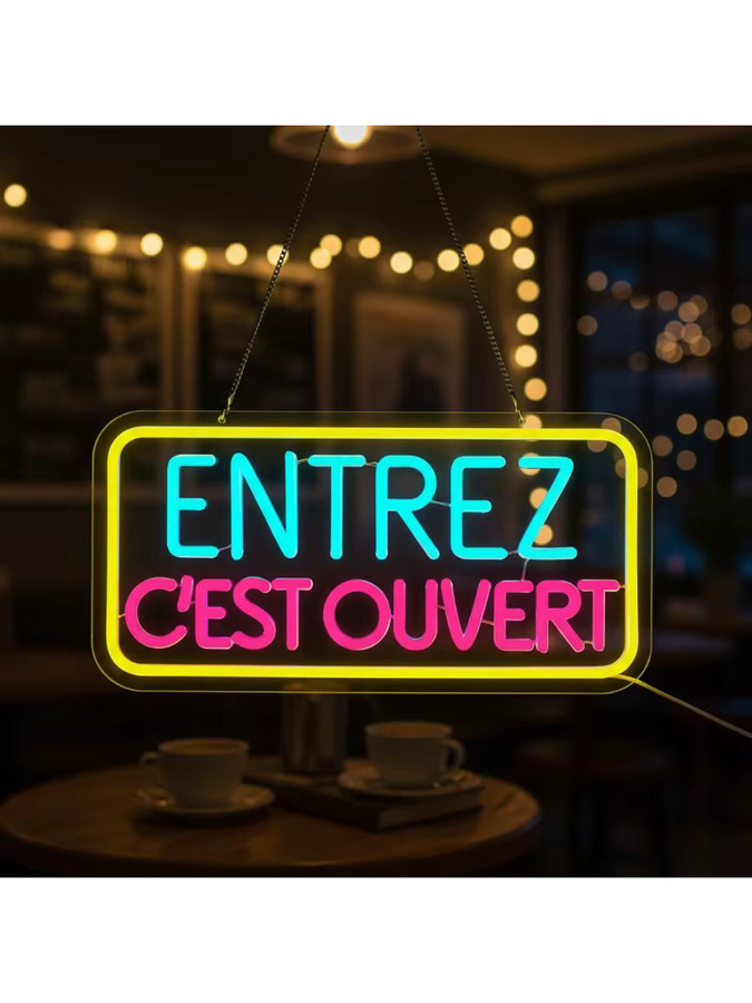 Entrez C'est Ouvert LED-Neonschild mit dimmbarer Funktion in Mehrfarbig für Geschäftsfronten und Glastüren - Bild 5