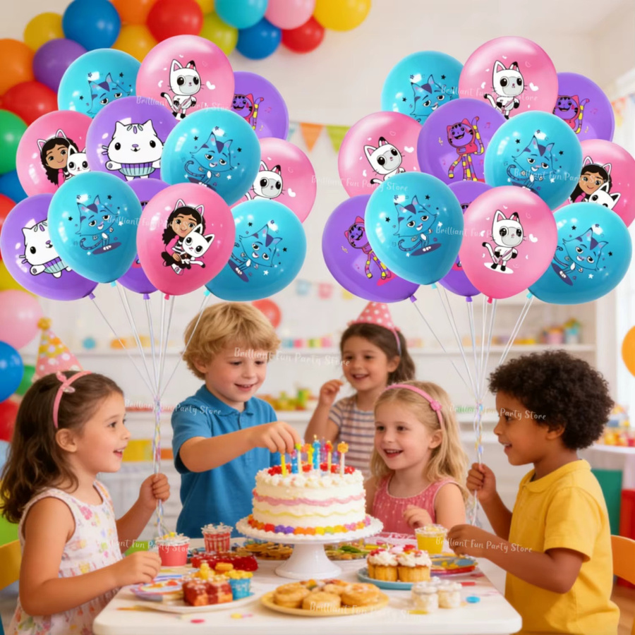 12-teiliges Gabby Dollhouse Party-Ballons-Set von Potdemiel mit Cartoon-Katzen Motiven, bunte Latexballons für Kindergeburtstage und Mädchenpartys, Durchmesser: 30,48 cm - Bild 3