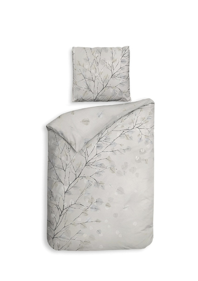 Heckett & Lane Mako-Satin Bettwäsche Xia in Light Grey mit Zweigen und Blättern, B/H: 135 x 200 cm, inklusive Kissenbezug 80 x 80 cm - Bild 1