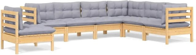 vidaXL 7-tlg. Garten-Lounge-Set aus massivem Kiefernholz in Braun-Grau mit grauen Polstern - Bild 1