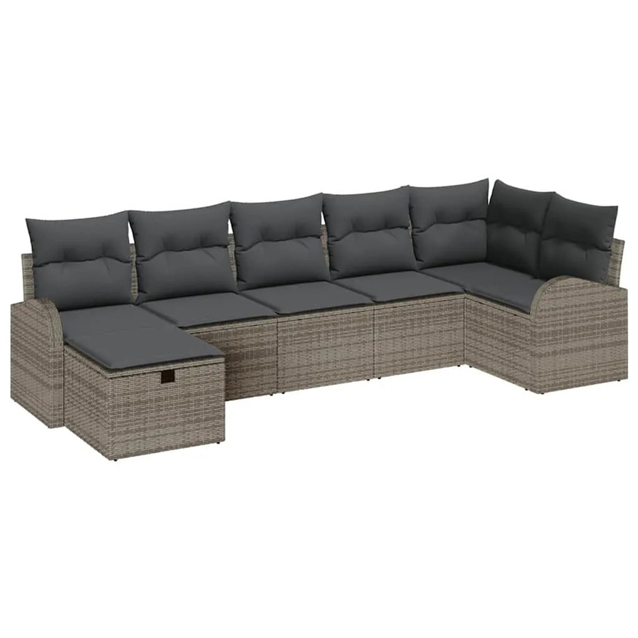 vidaXL Garten-Sofa-Set aus Poly-Rattan in Grau mit 7-teiliger Polstergarnitur und integriertem Stauraum - Bild 2