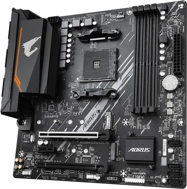 Gigabyte B550M AORUS ELITE Mainboard micro ATX mit AMD B550 Chipsatz, Socket AM4, DDR4, USB-C und Gigabit LAN in Schwarz/Grau - Bild 2