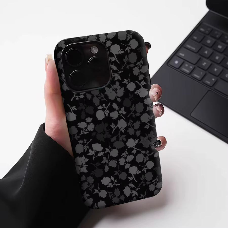 Potdemiel Handyhülle mit schwarzem Blumen-Schatten-Design für iPhone 17 16 15 14 13 Pro Max Plus, robuste zweilagige Magnet-Hülle, Schwarz - Bild 5