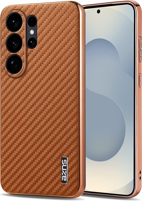 PU-Lederhülle mit Kohlefaser-Textur für Samsung Galaxy S26 Ultra und S26 Plus in Schwarz oder Braun mit Rundum-Kameraschutz - Bild 1
