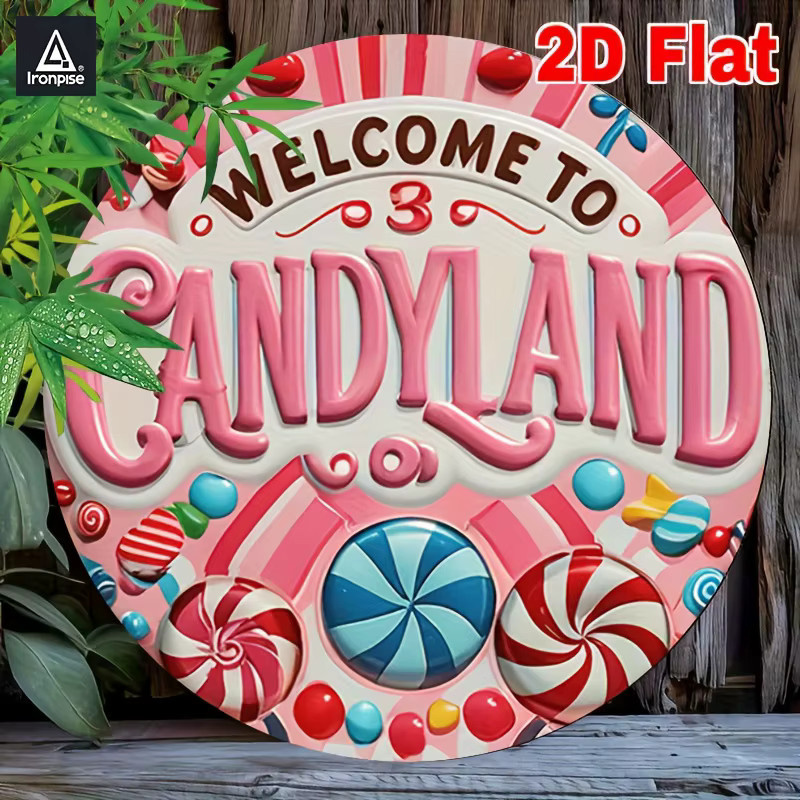 Potdemiel Vintage Candyland Willkommensschild aus Metall, runde Wanddekoration in Multicolour, Durchmesser: 20 cm - Bild 3