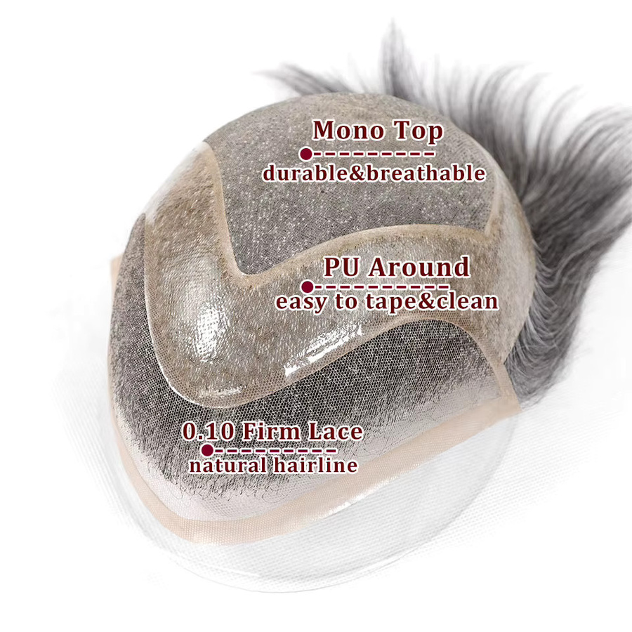 Bfirehair Herren-Toupet, graues menschliches Haarteil - Bild 2