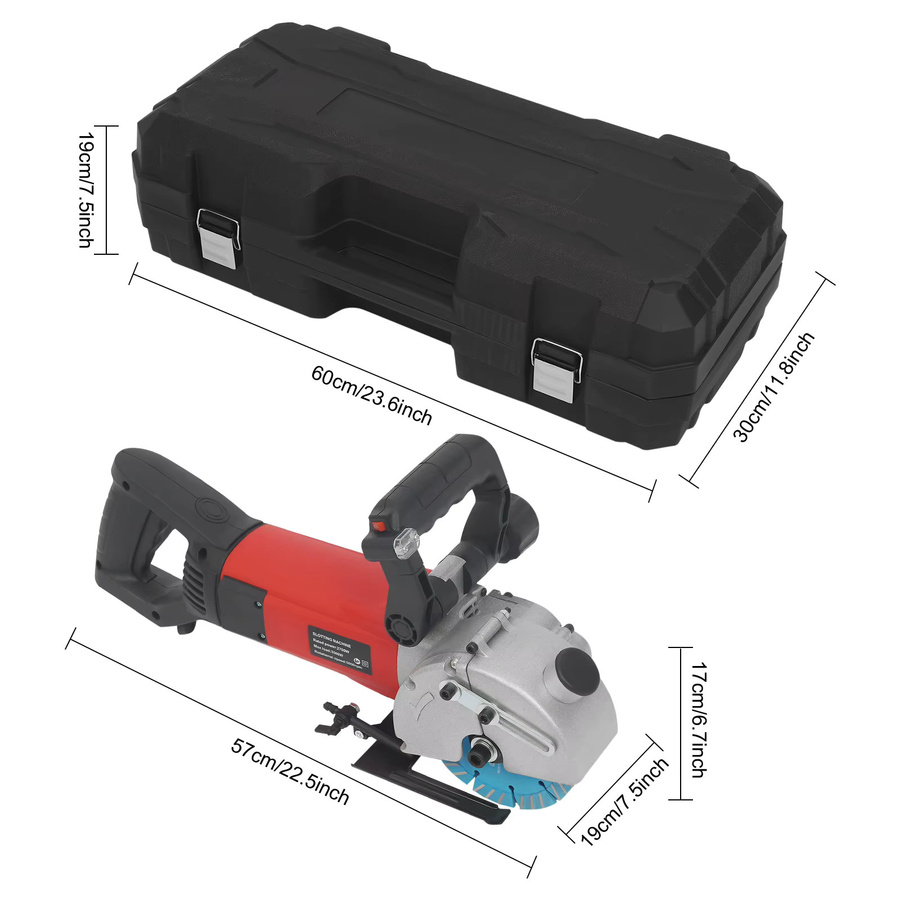 TOOL1SHOoo Elektrische Schlitzfräsmaschine 2700W Staubfreier Wandschlitzschneider und Beton-Nutfräser in Rot-Schwarz - Bild 8