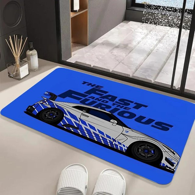 Rutschfeste Badezimmermatte mit Auto-Muster von JGJG in Blau, B/H: 60 x 40 cm - Bild 1