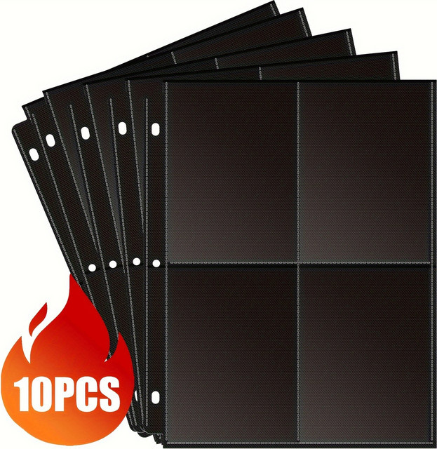 Doppelseitige Vierfach-Taschenhüllen in Schwarz mit 3-Loch-System aus Kunststoff für Postkarten und Fotokarten - Bild 1
