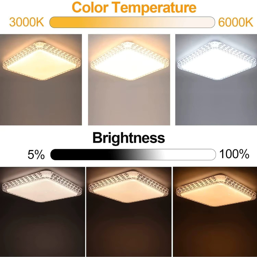 Cliheet LED-Deckenleuchte aus Kristall, Weiß, Quadratisch, 32W, Dimmbar mit Fernbedienung, Durchmesser: 30 cm - Bild 2