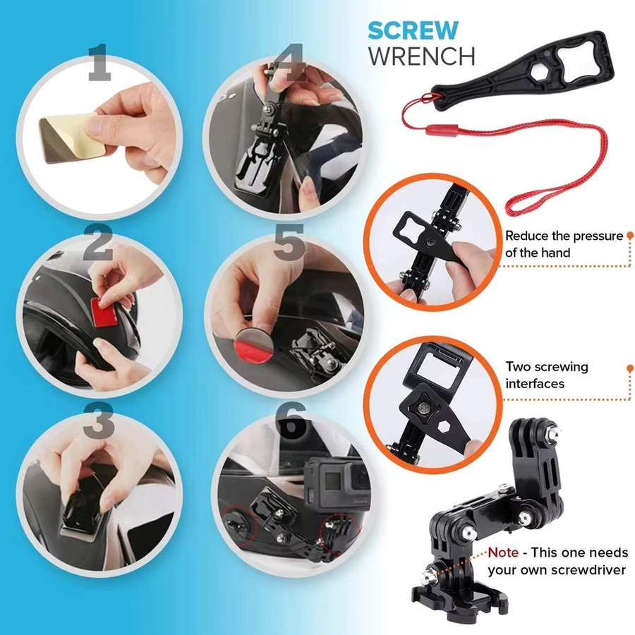 Motorradhelm-Kinnhalterungsset in Schwarz für GoPro Hero 13 12 11 10 9 8 7 6 sowie SJCAM SJ4000 AKASO und DJI OSMO Action-Kameras - Bild 3