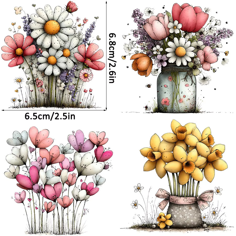 3 Stück UV DTF Rub On Transfer Aufkleber mit Frühlingsblumen für DIY Glasbecher, Flaschen und Bastelprojekte, Mehrfarbig - Bild 2