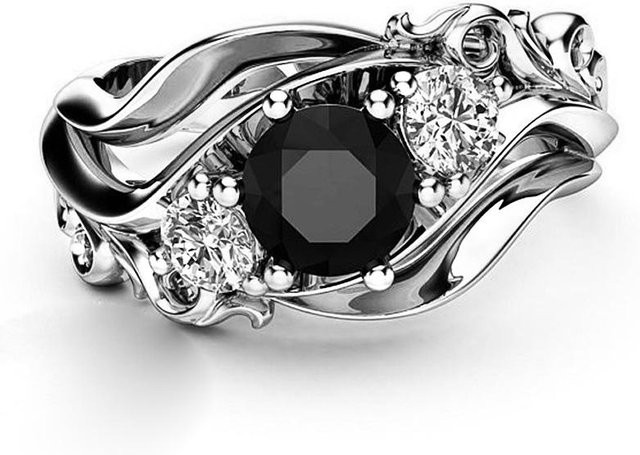 Huitan Ring, schwarzer Stein, Krappenfassung, Twist-Band-Design, Roségoldfarben, Damen - Bild 1