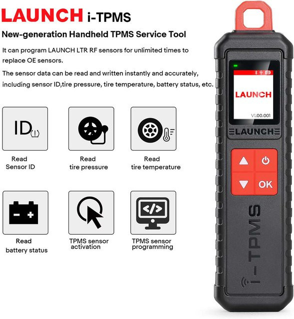 LAUNCH i-TPMS Handheld-TPMS-Servicetool in Schwarz zur Kopplung mit X-431-Scannern und der i-TPMS-App für 315/433-MHz-Sensoren - Bild 1
