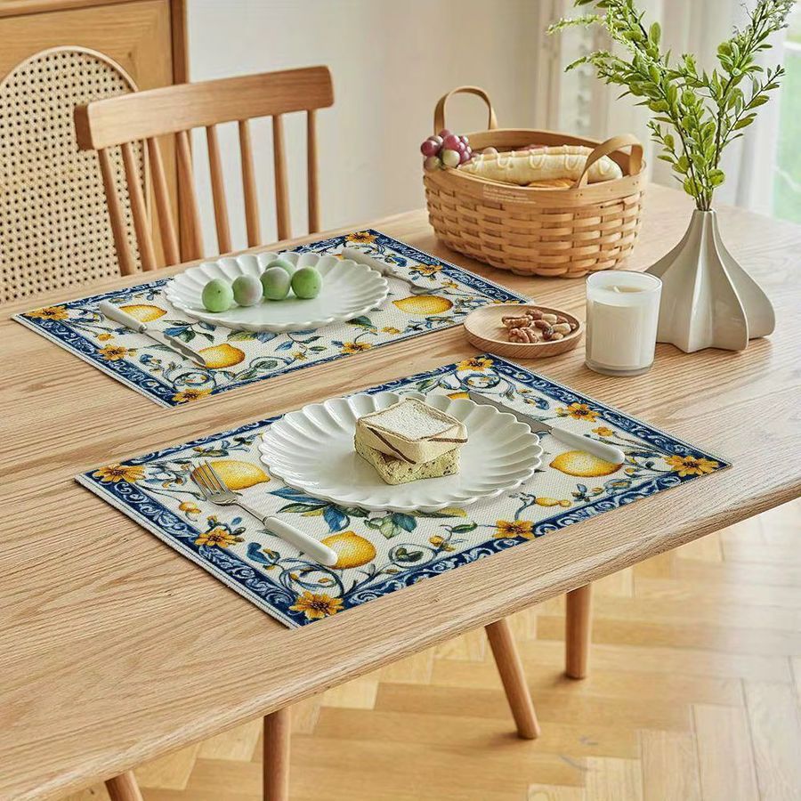 VIKAMA Fresh Lemon Tischdecke und Serviette in Gelb und Blau, wasserdicht, für Esszimmer und Küche - Bild 3