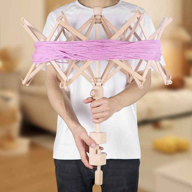 QJH Manueller Holzgarnwickler in Form eines Regenschirms für DIY Strick- und Häkelprojekte, Braun, B/T/H: 67,0 x 63,0 cm - Bild 1