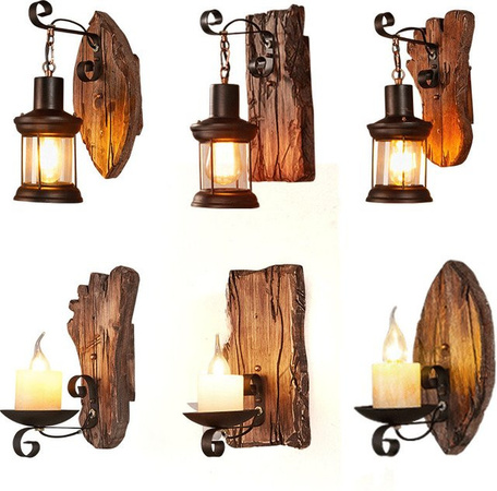 Vecli Wandlampe im Industrie-Design aus Holz und Glas für Restaurant, Schlafzimmer und Flur