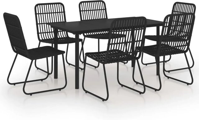 vidaXL 7-teilige Garten-Essgruppe aus Poly Rattan und Glas in Schwarz - Bild 1
