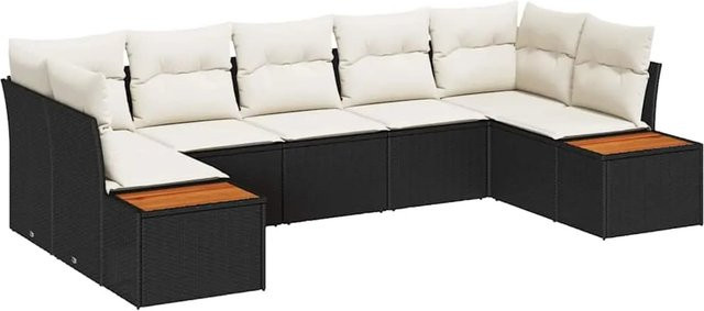 vidaXL Garten-Sofa-Set aus Poly-Rattan in Schwarz und Beige mit 7-teiliger Polsterung und Kissen für Terrasse und Garten - Bild 1
