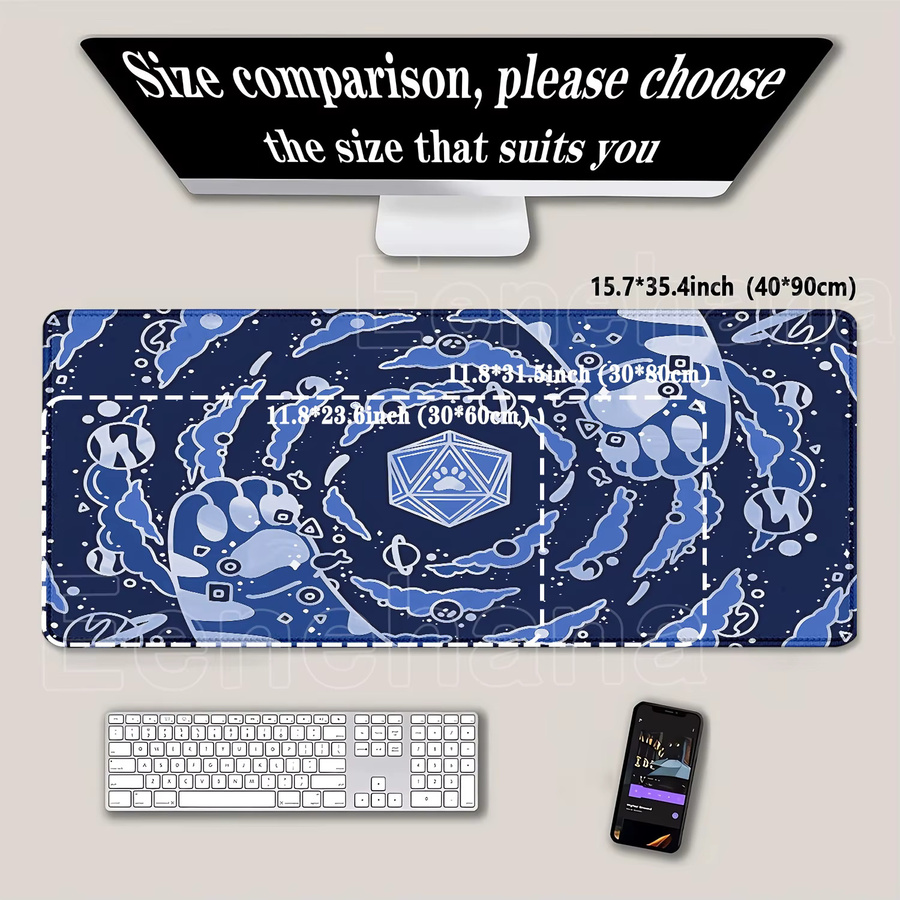 Eenehana Cat Paw Anime Mauspad XXL in Blau, rutschfeste Gaming-Tastaturunterlage mit HD-Druck, B/T: 90 x 40 cm - Bild 2