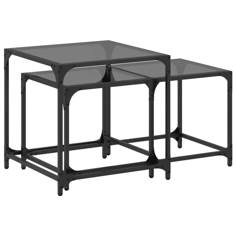 vidaXL Satztische 2er Set mit Glasplatte in Schwarz aus Stahl und Glas - Bild 2
