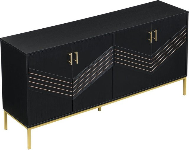 okwish Sideboard Modern mit 4 Türen und Metallbeinen in Schwarz und Gold, B/T/H: 160 x 40 x 80 cm - Bild 1