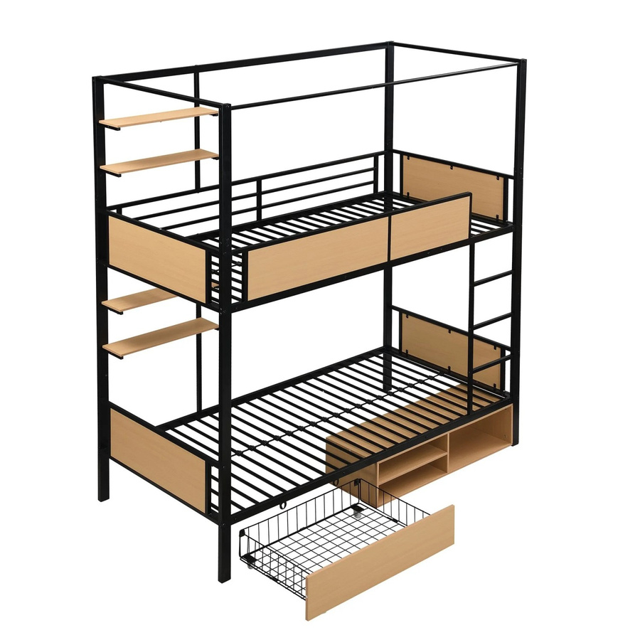 okwish Etagenbett für das Kinderzimmer in Schwarz mit Ablageboard und Stauraum, B/T/H: 90 x 200 x 230 cm - Bild 2