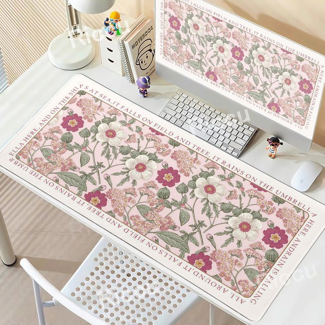 Riccu XXL Mauspad mit grünem Vintage Blumen Design als weiche Schreibtischunterlage für PC und Tastatur - Bild 1