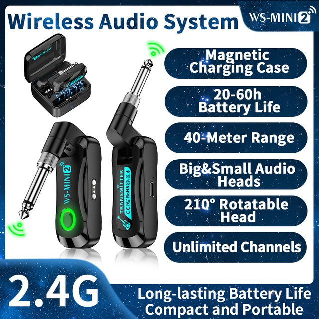 JAMJUM WS-MINI2 2,4G Kabelloser Audio-Transceiver in Schwarz mit Magnetischem Ladegehäuse - Bild 1