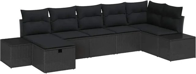 vidaXL Garten-Sofa-Set aus Poly-Rattan in Schwarz mit 7 Teilen und Kissen - Bild 1