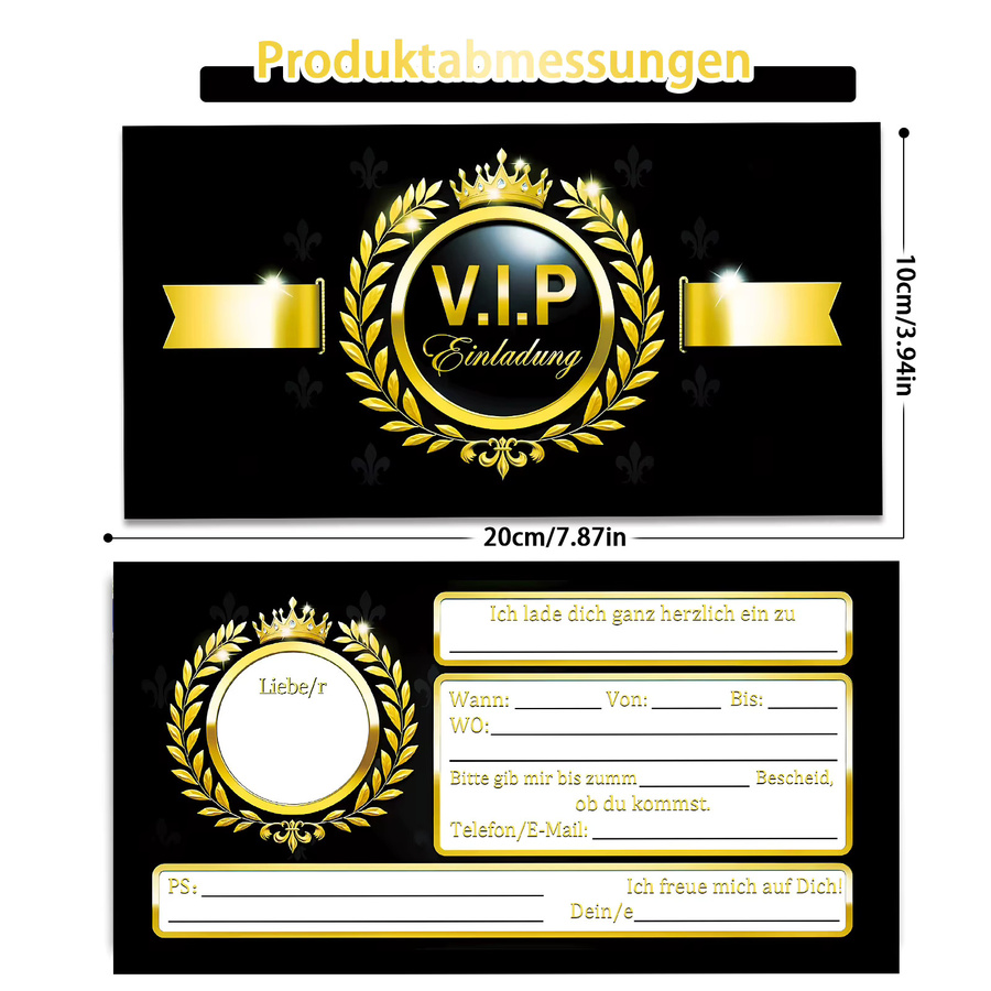 16-teiliges Set elegante VIP-Einladungskarten in Schwarz und Gold im Laurel Sickens-Design für junge Erwachsene - Bild 5