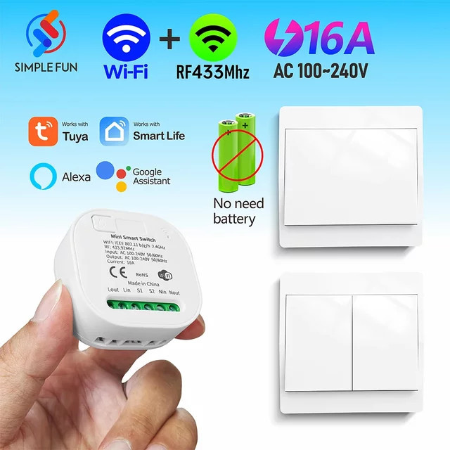 Tuya Smart Life WiFi und 433 MHz Lichtschalter Mini-Modul in Weiß für Alexa und Google Home - Bild 1