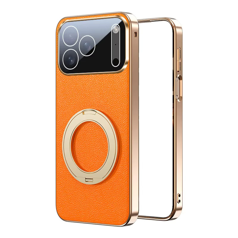 Magnetische Handyhülle mit Lychee-Ledertextur und 360 Grad drehbarer Metallhalterung für iPhone 17 16 15 14 13 Pro Max und 17Air in Rot und Orange - Bild 5
