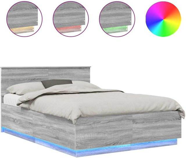 vidaXL Bettrahmen aus Holzwerkstoff in Grau Sonoma mit USB-Ladeport und Unterbettbeleuchtung, B/T/H: 160 x 200 x 163 cm - Bild 1