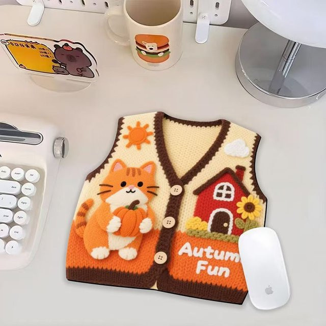 Mairuige Mauspad mit Pullover-Motiv in Braun und Multicolour, personalisierte 3D-Gummimatte für Büro und Schreibtisch - Bild 1