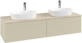 V&B Waschtischunterschrank Antao mit Frontstruktur und Beleuchtung, Farbe: Grau, B: 160 cm, T: 50 cm - Bild 1