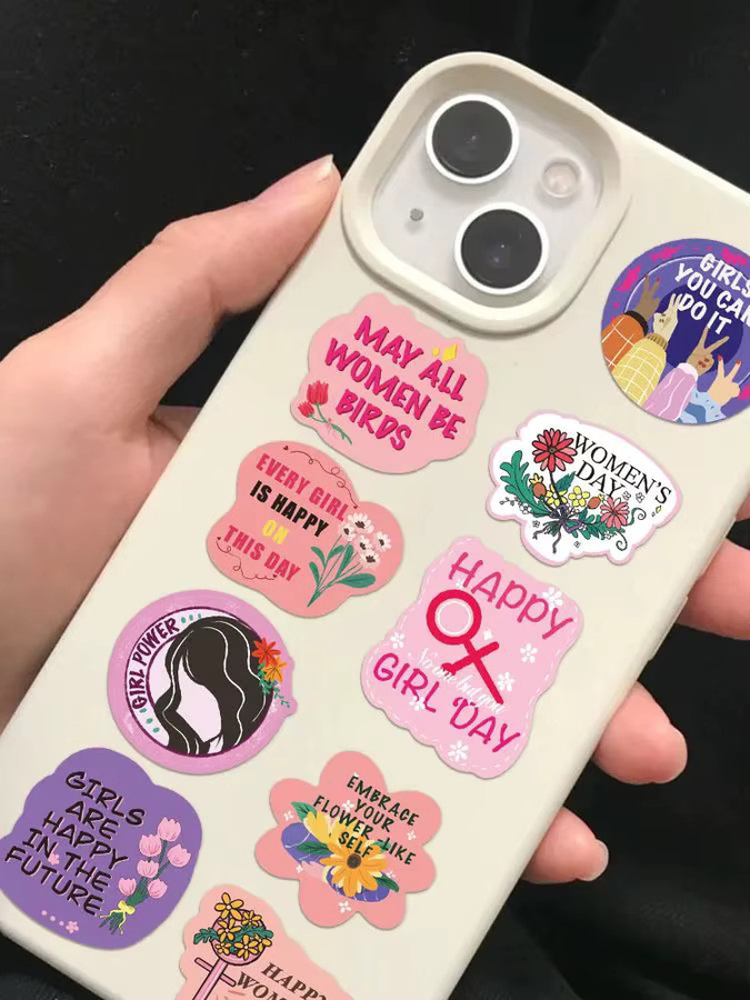 500 Stück dekorative Aufkleber zum Frauentag mit 10 verschiedenen Designs in Mehrfarbig, Durchmesser: 2,5 cm - Bild 4