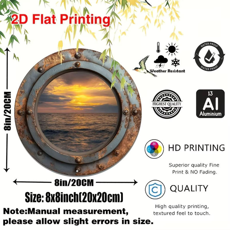 CIFBUY Aluminium-Wanddekoration im Bohemian-Stil mit Meeresblick, runde Metall-Kunst für Zuhause, Garten und Küche, mehrfarbig, Durchmesser: 20,32 cm - Bild 5