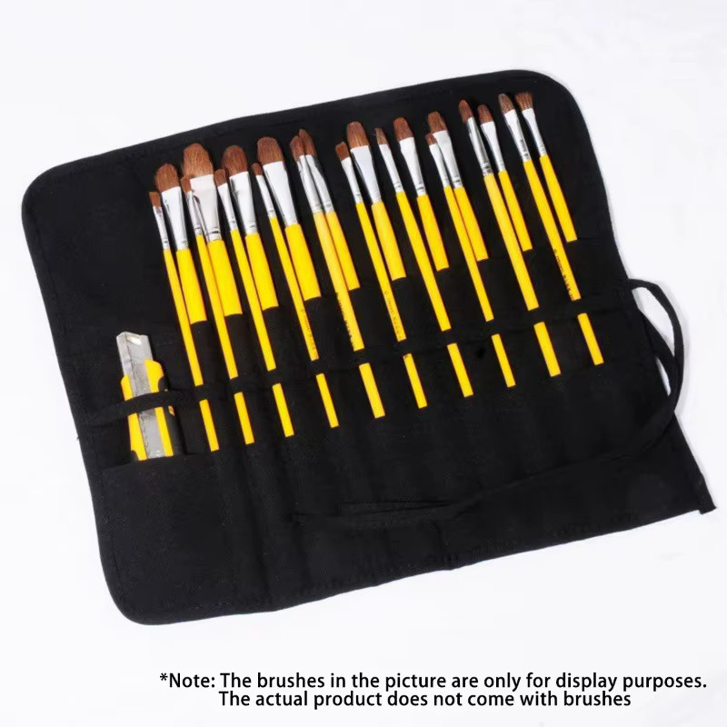 Künstlerpinselrolle aus Leinwand mit 22 Taschen in Schwarz und Grün als Organizer für Aquarell-, Gouache-, Tinte- und Zeichenstifte - Bild 2