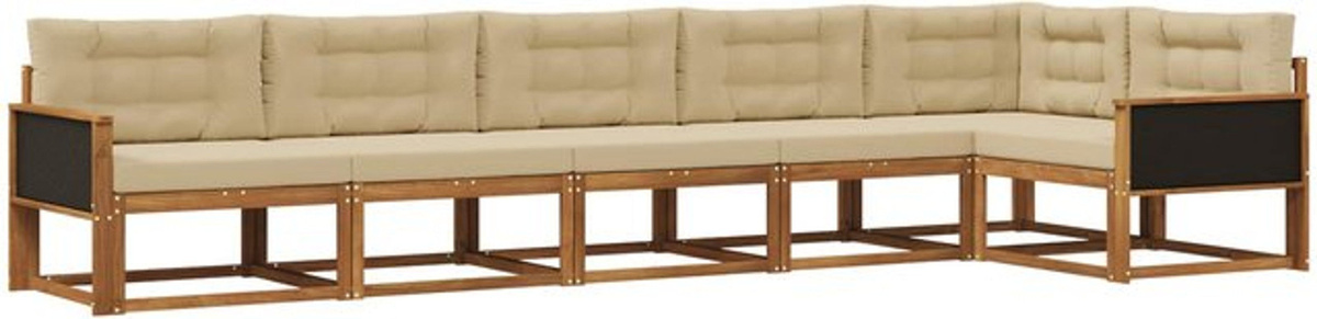 vidaXL Outdoor-Sofagarnitur aus Akazie mit Kissen, 6-teiliges Loungemöbel-Set in Natur und Beige - Bild 1