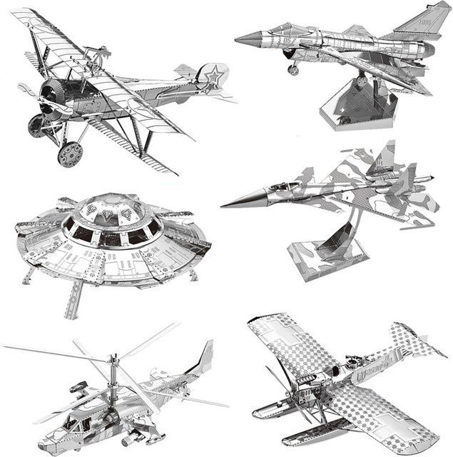 Fradoo 3D Metall Puzzle DIY Militär Luftwaffe Flugzeug und Hubschrauber Modellbausatz in Silber und Grau mit Werkzeug - Bild 1