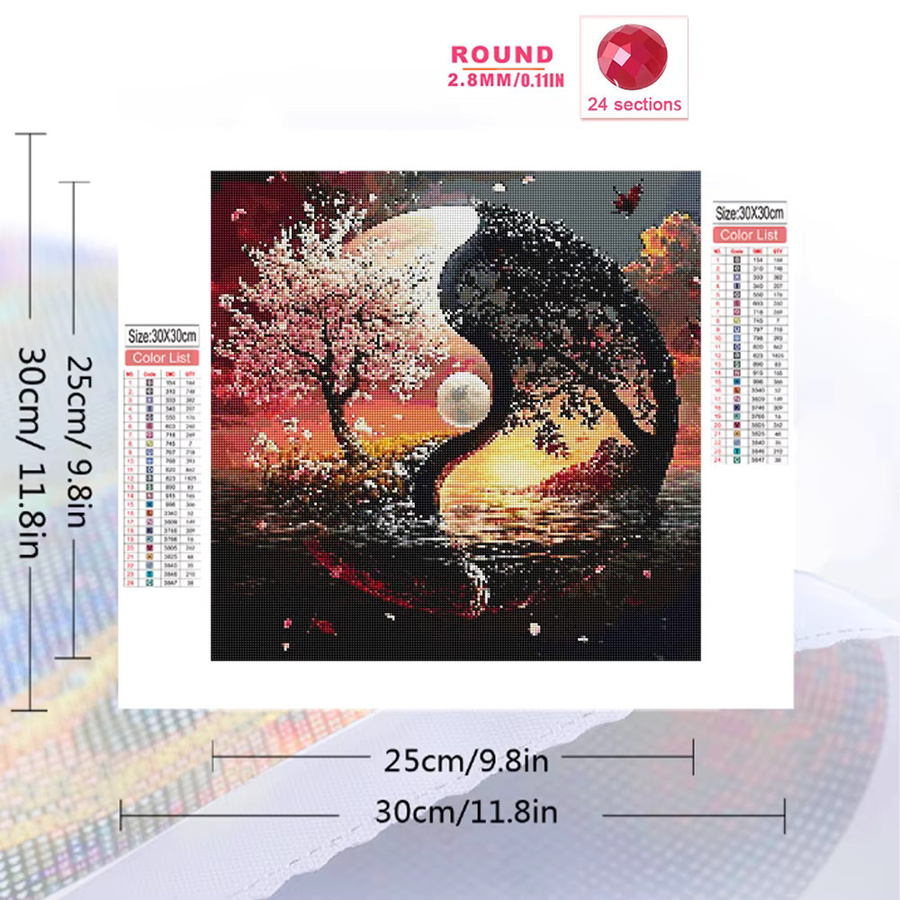 Evershine DIY Diamantmalerei Rund Tai Chi Landschaft mit Sonnenuntergang als Wandkunst in Mehrfarbig - Bild 2