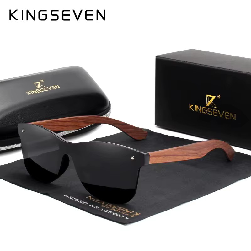 KINGSEVEN Sonnenbrille, Holz, Vollrand, square, schwarz, Unisex - Bild 2