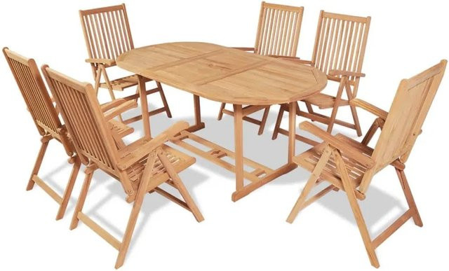 vidaXL 7-tlg Garten-Essgruppe aus Massivholz Teak in Braun - Bild 1