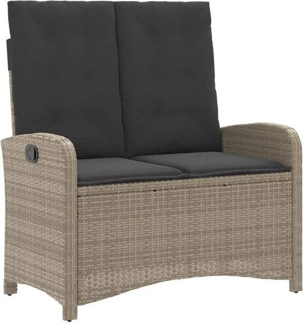 furnicato Gartenbank aus Poly Rattan mit verstellbarer Rückenlehne und Kissen, Farbe Grau, B/H/T: 110 x 93 x 59 cm - Bild 1