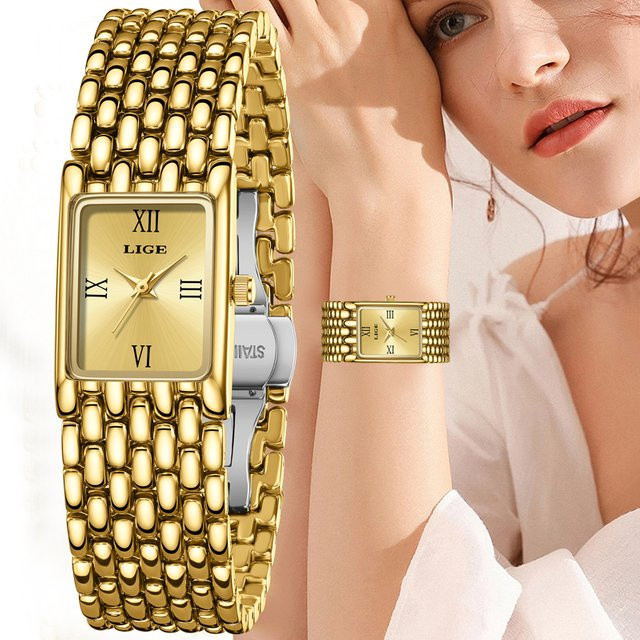 LIGE Armbanduhr Quarz, Edelstahl, Gold, Damen - Bild 1
