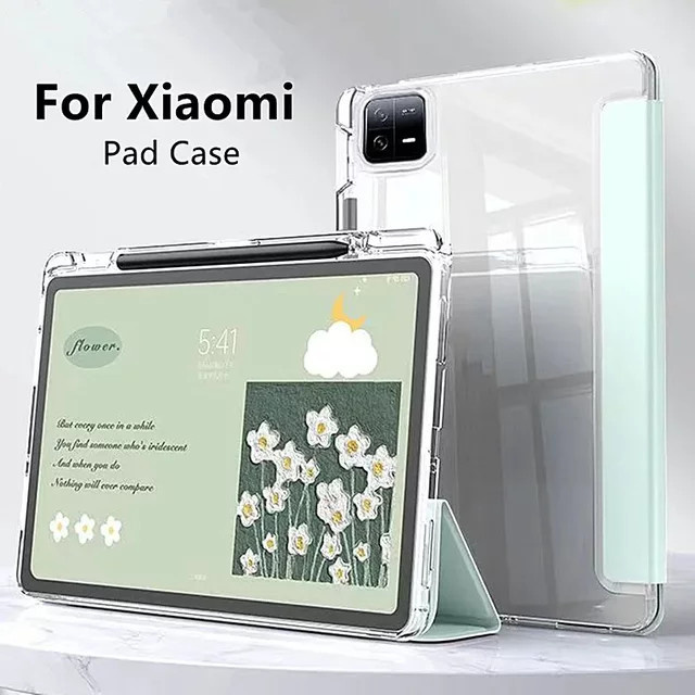 Xiaomi Smart Case Tablet Hülle mit Stifthalter in Transparent und Grau für Mi Pad 8 7 6 5 Max 6S Pro 12.4 Redmi Pad SE 8.7 11 10.61 Pro 12.1 - Bild 1