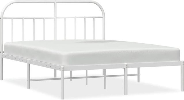 vidaXL Bettgestell aus Metall mit Kopfteil in Weiß, klassisches Design, B/T/H: 140 x 190 x 146 cm - Bild 1