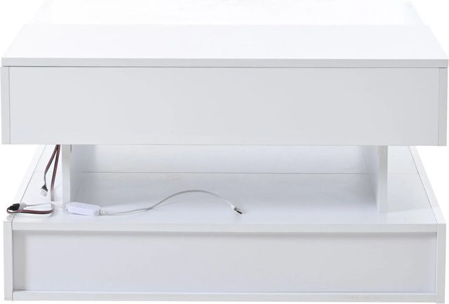 okwish Couchtisch mit LED und höhenverstellbarem Stauraum in Weiß, B/T/H: 80 x 80 x 45 cm - Bild 1