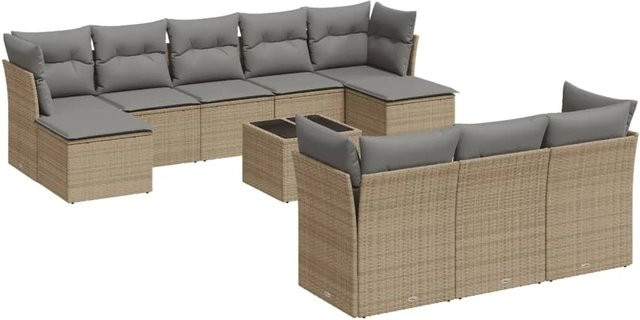 vidaXL 11-teilige Garten-Sofagarnitur in U-Form aus Polyrattan mit Kissen in Beige-Grau - Bild 1
